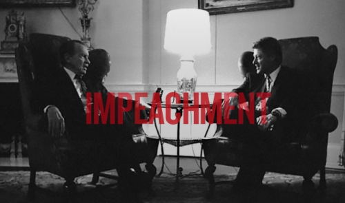 Nixon and Clinton sitting in chairs talking