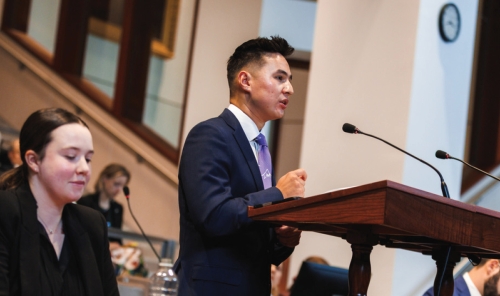 Student arguing at Moot Court Competition