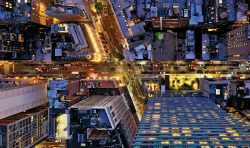 Aerial view of city streets