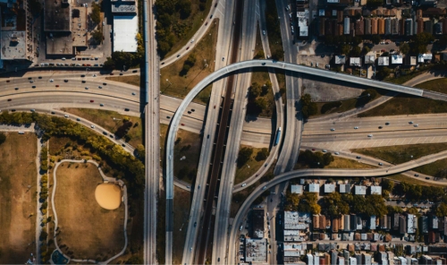 Aerial photo of highways dividing neighborhoods