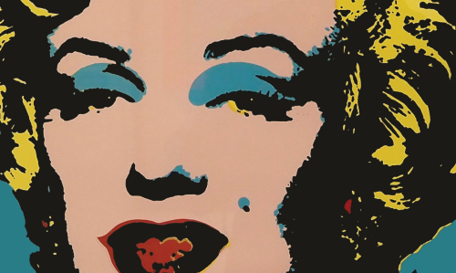 Andy Warhol print of Marilyn Monroe with teal background