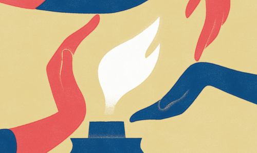 Illustration of a flame with hands surrounding it