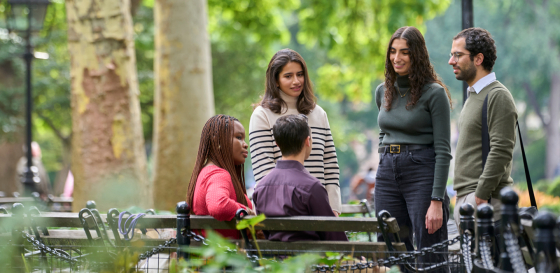 Students having discussion in park.