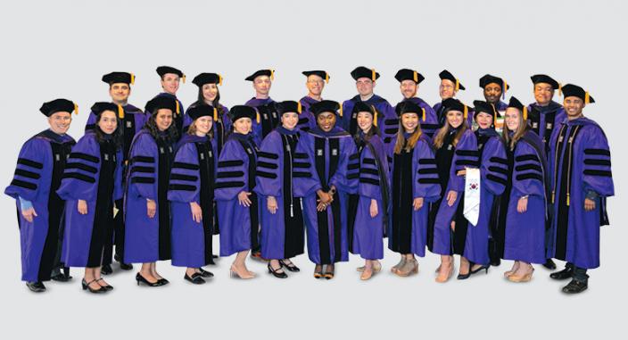 The inaugural class of Master of Science in Cybersecurity Risk and Strategy (MSCRS) graduates, with MSCRS Faculty Director and NYU Law Life Trustee Randal Milch ’85