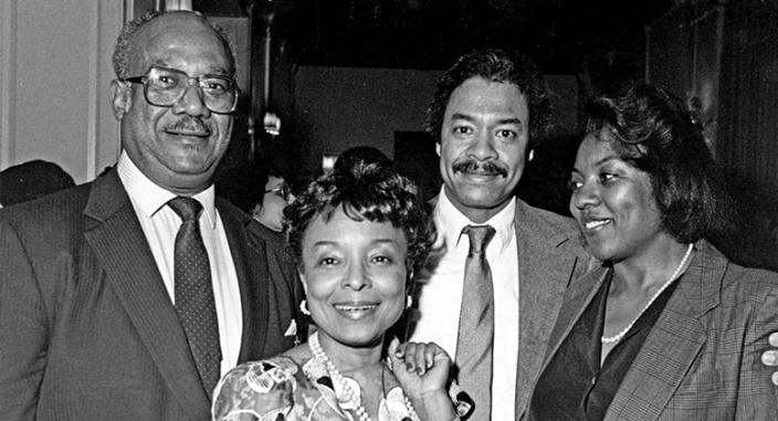 Fritz Alexander II ’51, Betty Staton ’79, Luis Booth, and Joanne Johnson ’79 in 1985
