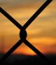 Chainlink fence at sunset