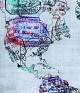 Map of the world made up of immigration stamps