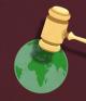 gavel on top of world map