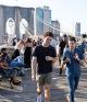 NYU Law students walking across the Brooklyn Bridge