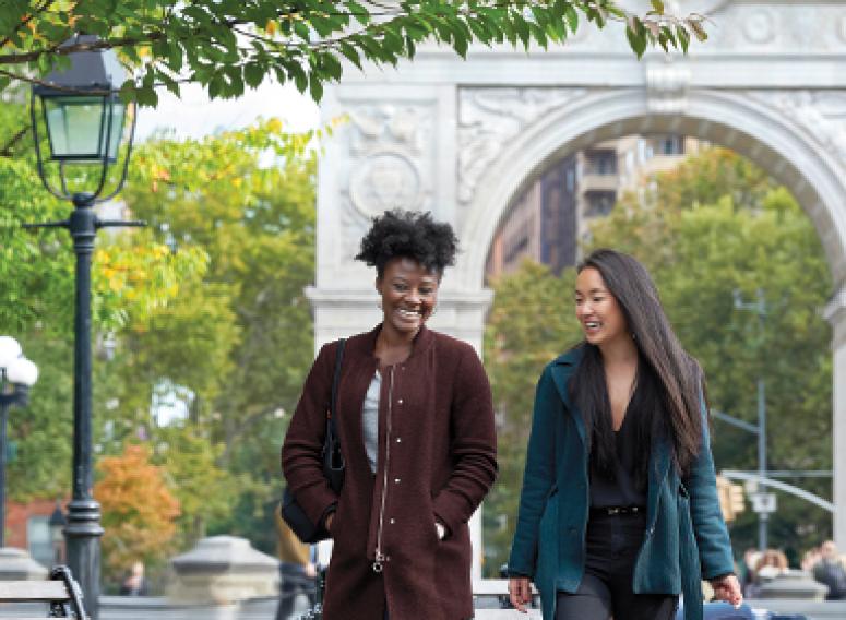 Students walking in Washington Square Park