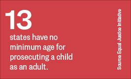 13 states have no  minimum age for prosecuting a child as an adult.