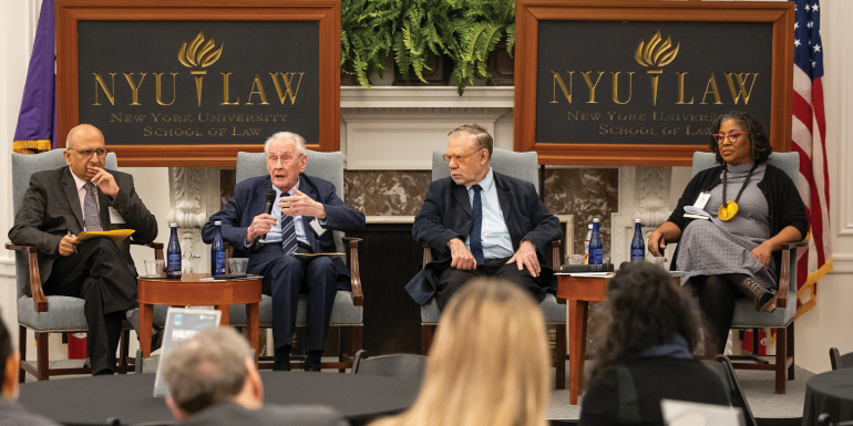 Panel photo of J.H.H. Weiler, Dieter Grimm, Pratap Hbanu Mehta, and Tracy Robinson