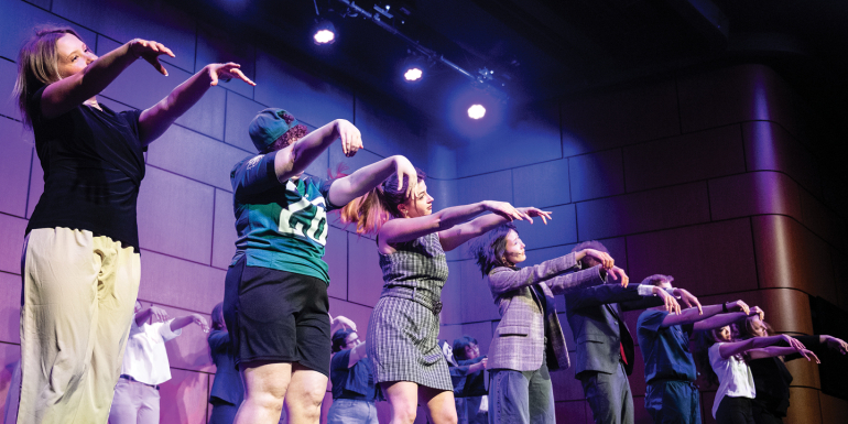 Group of students dancing in 2026 law revue