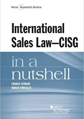 "International Sales Law" book cover. A half blue, half white cover with black text that says the book title and the authors name. 