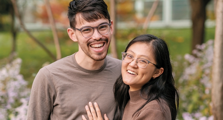 Tom Hale ’24, NYU School of Law Dean’s Scholar, with his fiancée, Julie Zhu ’23