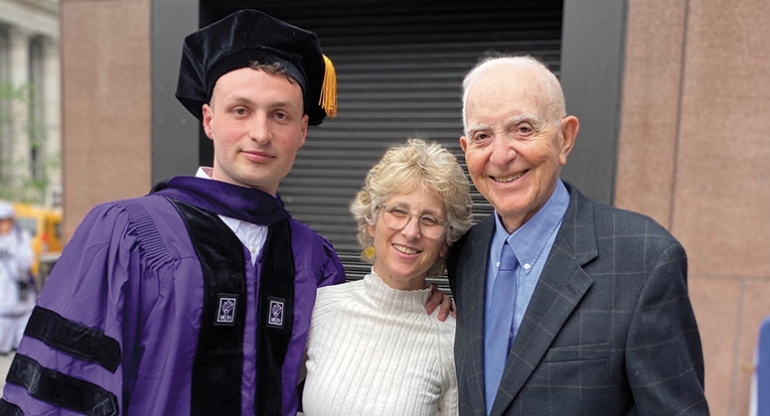 Gabriel Rosenblum ’24 with his mother, Audrey Stone ’91, and his grandfather, Philip Rosenblum ’62