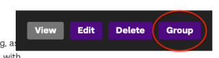 Screenshot of View, Edit, Delete, and Group buttons