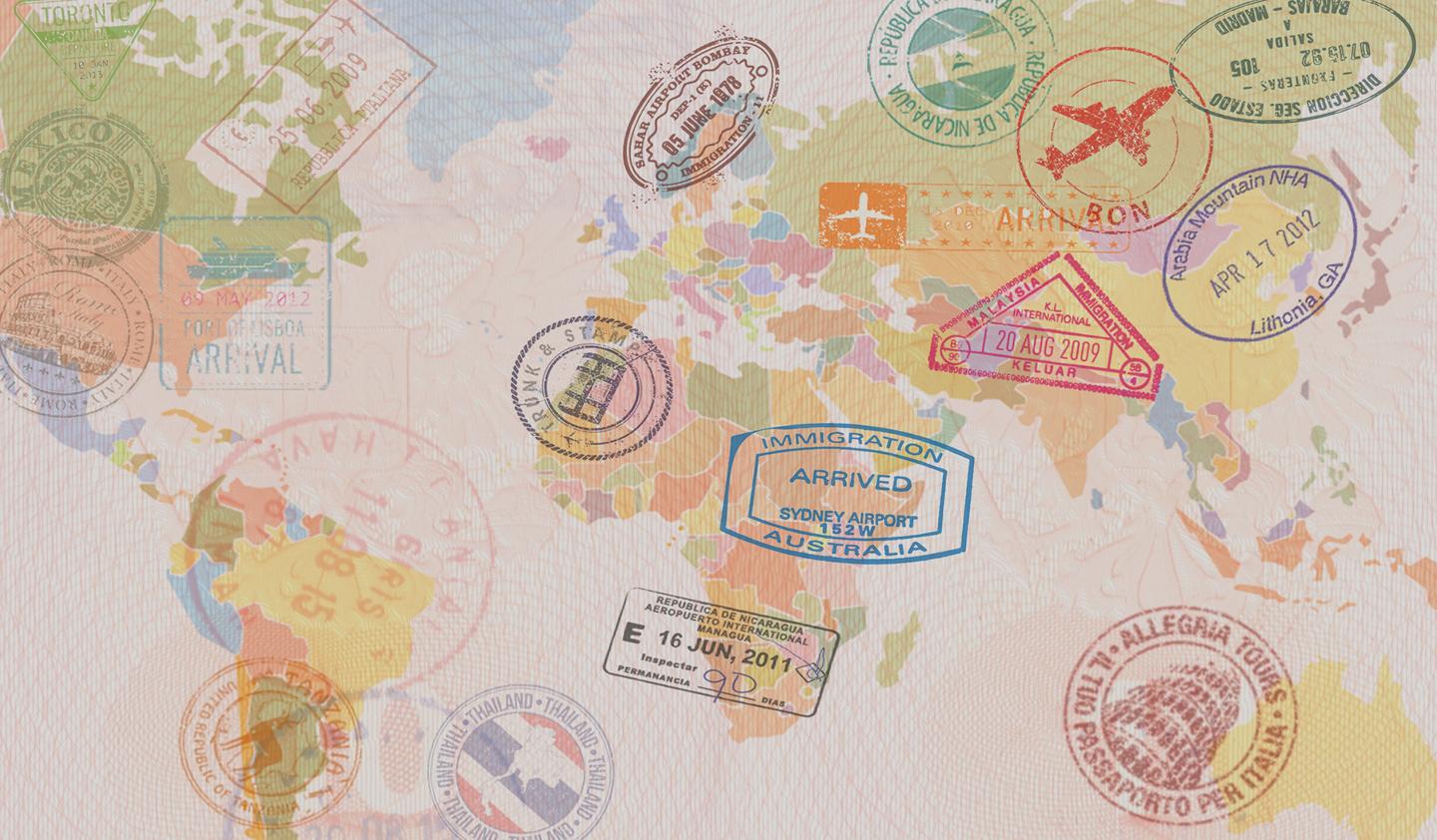 Map of the world with passport stamps