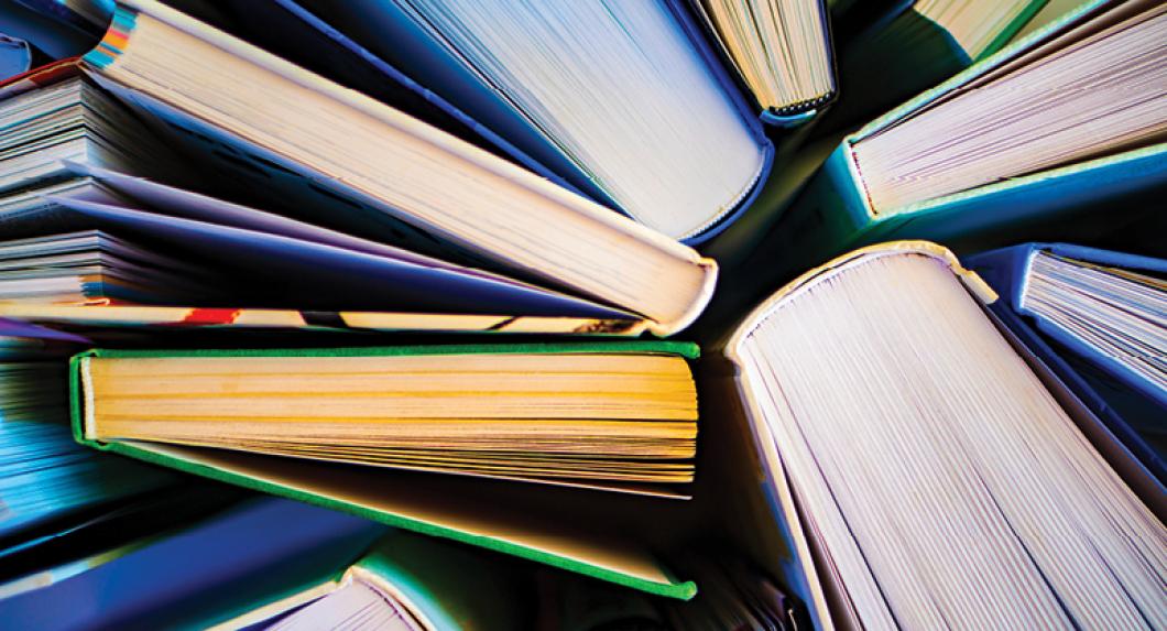 View of books from above