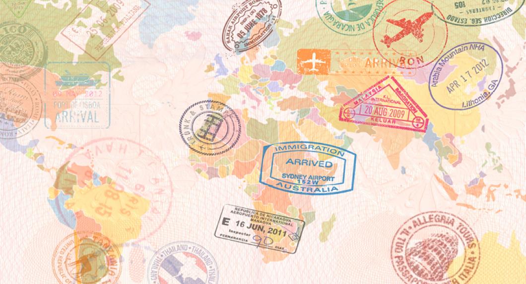 Map of the world with passport stamps
