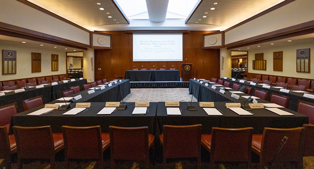 Interior room prepared for roundtable discussion