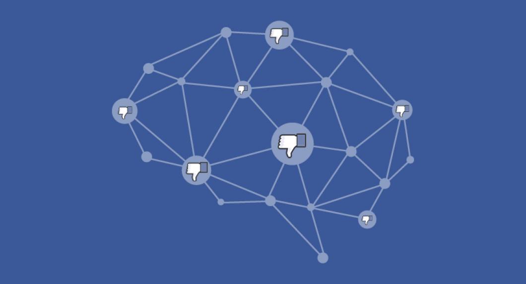 Illustration of a brain with thumbs down icons