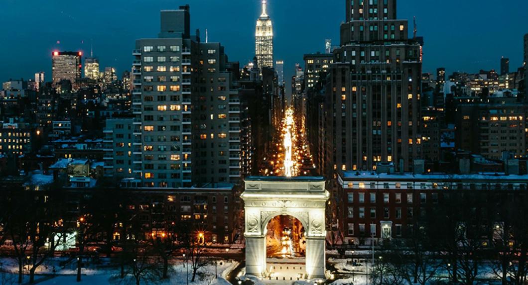 View of Washington Square Park at night from the Kimmel Center - Photo by Clara Solomon