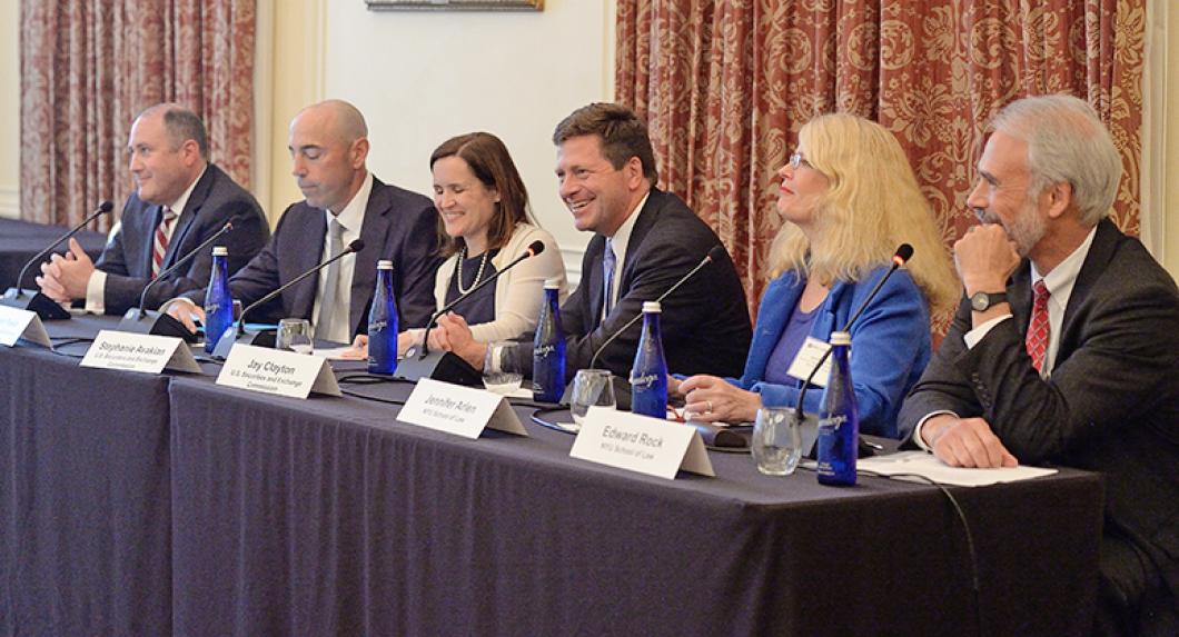 Securities and Exchange Commission officials with Professors Jennifer Arlen and Edward Rock