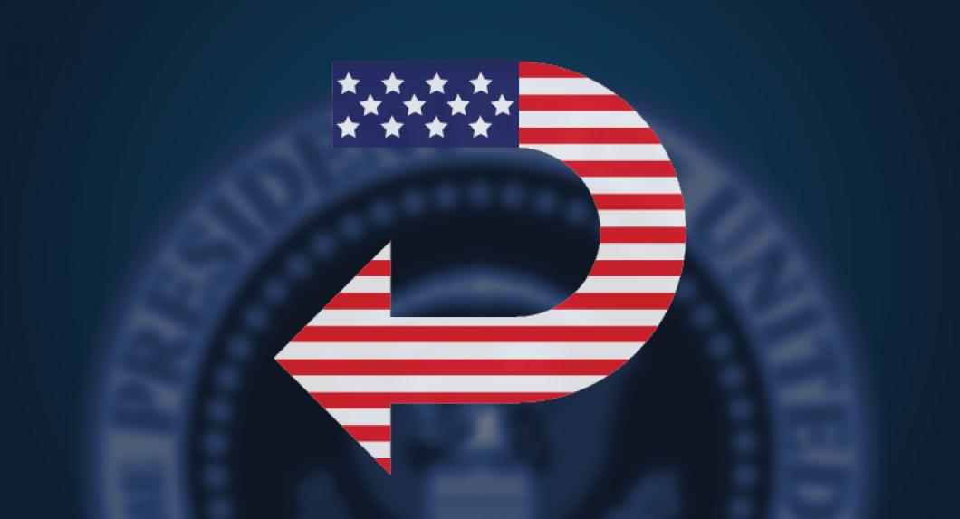 Artwork of Presidential seal and American Flag U-turn symbol