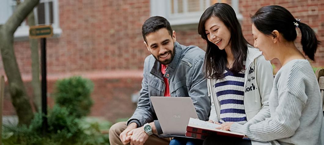 Students studying in courtyard