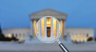 Courthouse with magnifying glass on top