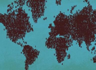 map of world with numbers as the land