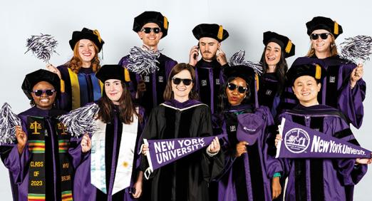 HAUSER GLOBAL SCHOLARS Back Row: Kateryna Kolesnik (Thomas M. Franck Scholar), Stevan Schäferling, Billy Bruffey, Sarah Bandini, and Eve Bain. Front Row: Moureen Akatunihiza, Florencia Garcia, Gráinne de Búrca, Precious Okedele, and Zongyao Li. The graduates were hooded by Gráinne de Búrca, Florence Ellinwood Allen Professor of Law