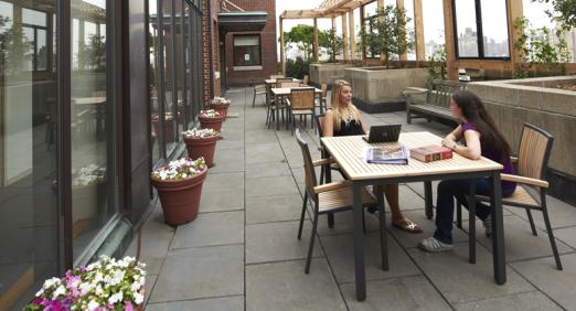 Students on D'Agostino Hall terrace