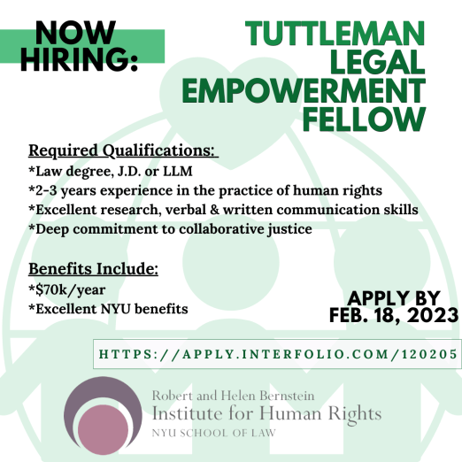 Green hued graphic announcing Tuttleman Legal Empowerment Fellowship job opening