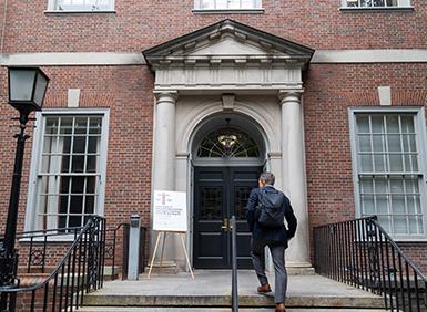 Entrance of Vanderbilt Hall with Grunin Center poster