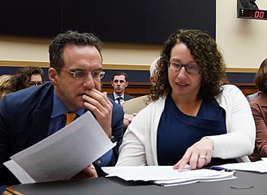 Jeanne Fromer and Barton Beebe speaking before her testimony 