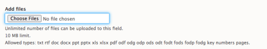 Screenshot of "add files" window in Drupal