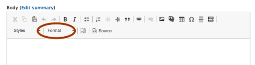 Screenshot of WYSIWYG with "Format" dropdown circled