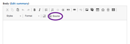 Screenshot of WYSIWYG with "Source" button circled