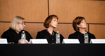 Judges Jill Pryor, Patricia Millett, and Amy St. Eve listen to arguments