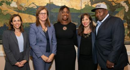 Professor Rachel Barkow, Patricia Cummings, Lu Shaun Thompson, Nina Morrison '98 and Derrick Hamilton