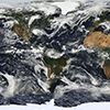 A satellite image of North and South America and Western Africa.