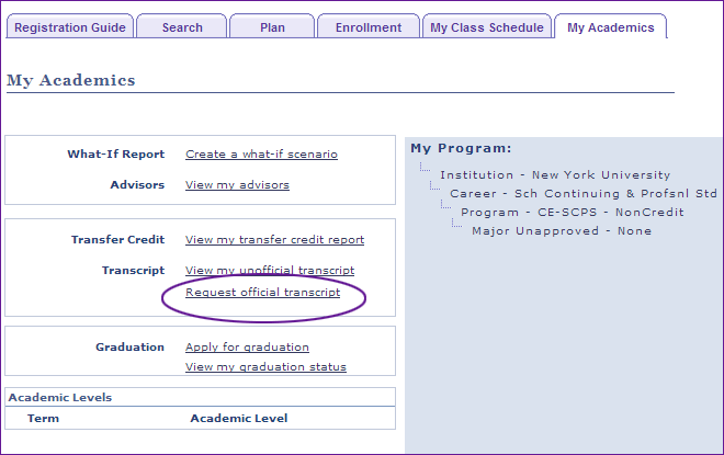 Link to Request Official Transcripts