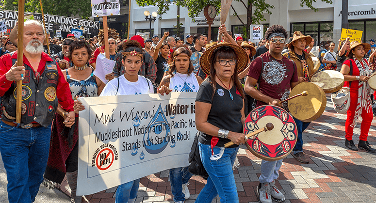 Marchers protesting the Dakota Access Pipeline.