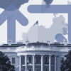 White house with a retweet symbol behind it